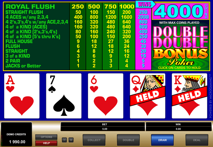 Double Bonus video poker